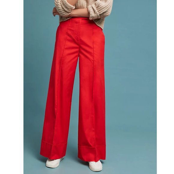 NWOT ❣️ Anthropologie Poplin Wide-Leg Pants Red - Size 4 - Picture 1 of 12